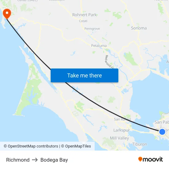 Richmond to Bodega Bay map