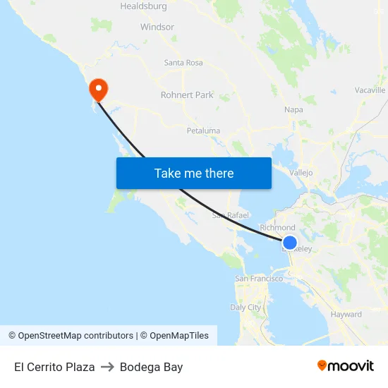 El Cerrito Plaza to Bodega Bay map