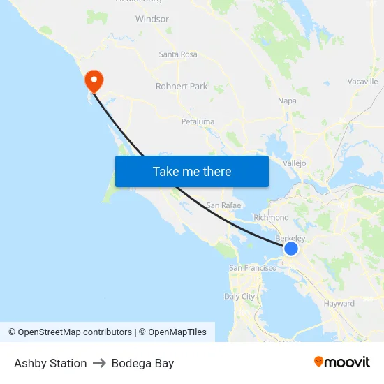 Ashby Station to Bodega Bay map