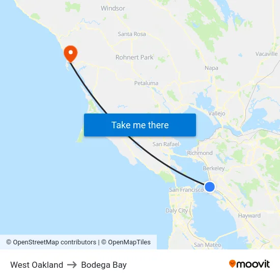 West Oakland to Bodega Bay map