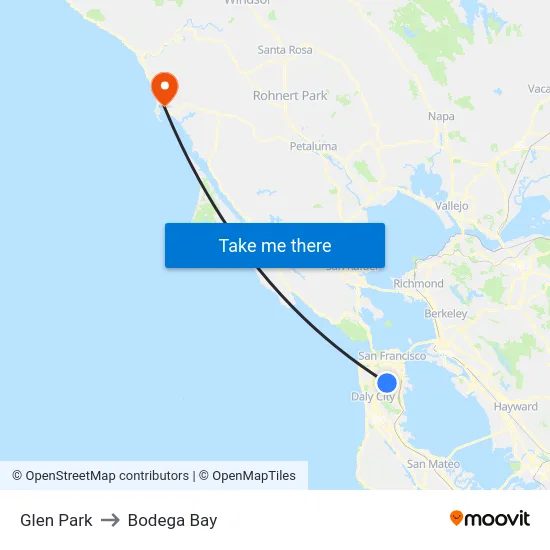 Glen Park to Bodega Bay map