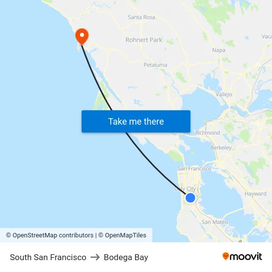 South San Francisco to Bodega Bay map