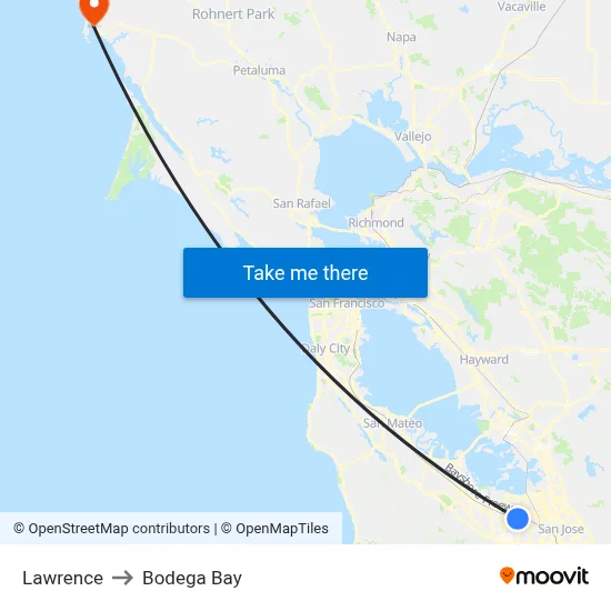 Lawrence to Bodega Bay map