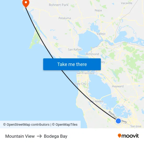Mountain View to Bodega Bay map
