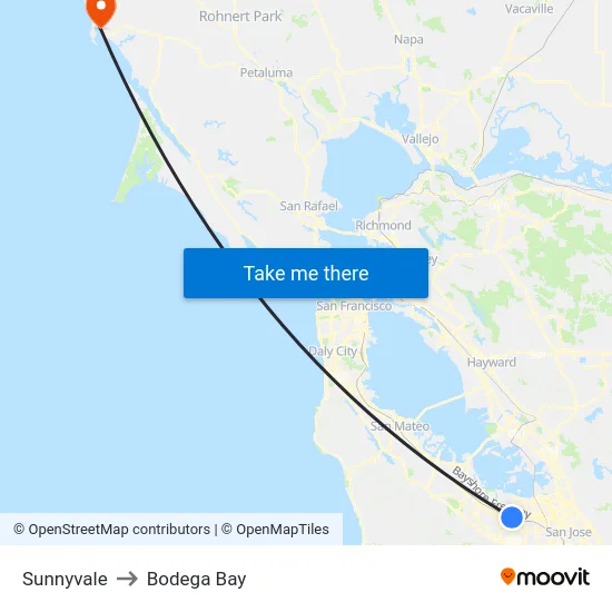 Sunnyvale to Bodega Bay map