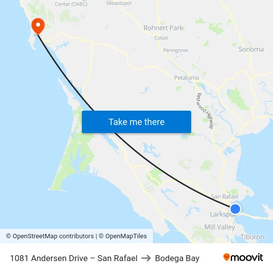 1081 Andersen Drive – San Rafael to Bodega Bay map
