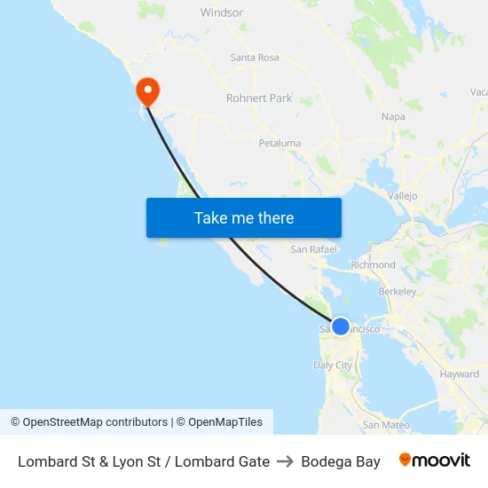 Lombard St & Lyon St / Lombard Gate to Bodega Bay map