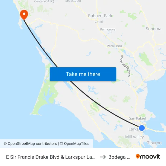 E Sir Francis Drake Blvd & Larkspur Landing to Bodega Bay map