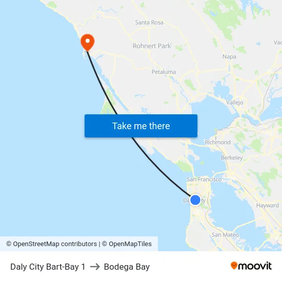 Daly City Bart-Bay 1 to Bodega Bay map