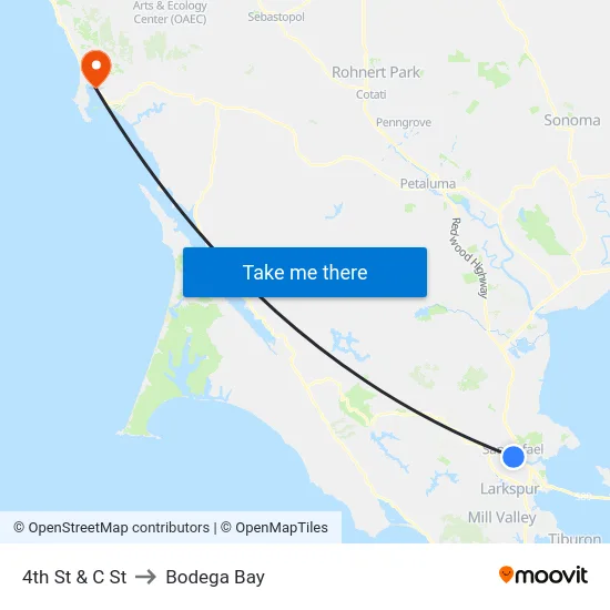 4th St & C St to Bodega Bay map