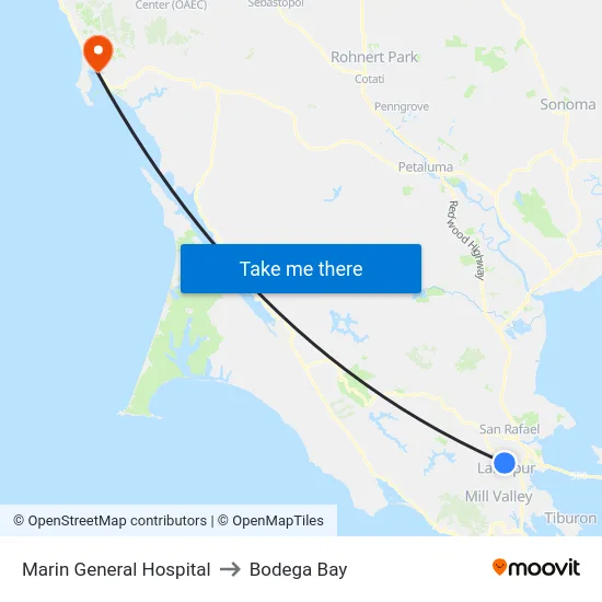Marin General Hospital to Bodega Bay map