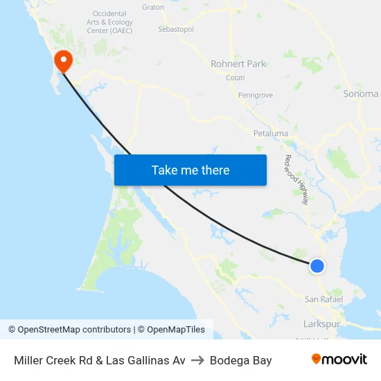 Miller Creek Rd & Las Gallinas Av to Bodega Bay map