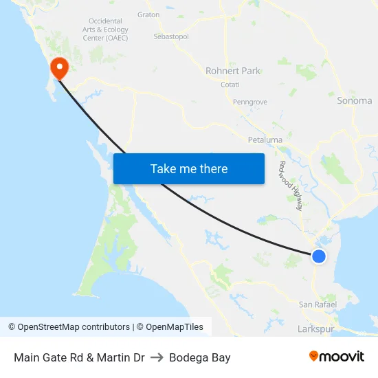 Main Gate Rd & Martin Dr to Bodega Bay map