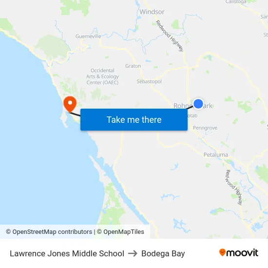 Lawrence Jones Middle School to Bodega Bay map