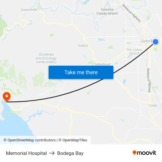 Memorial Hospital to Bodega Bay map