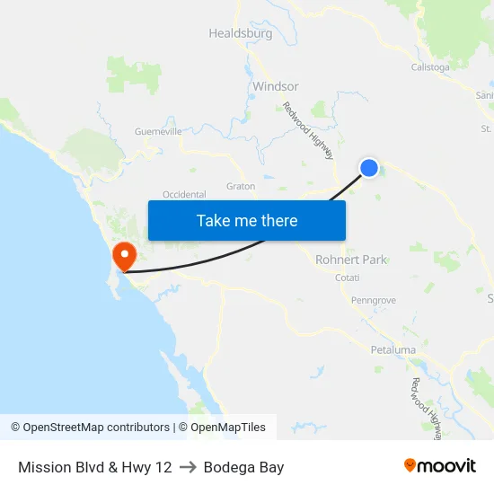 Mission Blvd & Hwy 12 to Bodega Bay map