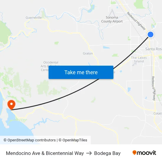Mendocino Ave & Bicentennial Way to Bodega Bay map