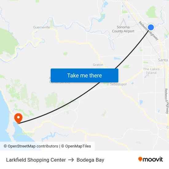 Larkfield Shopping Center to Bodega Bay map