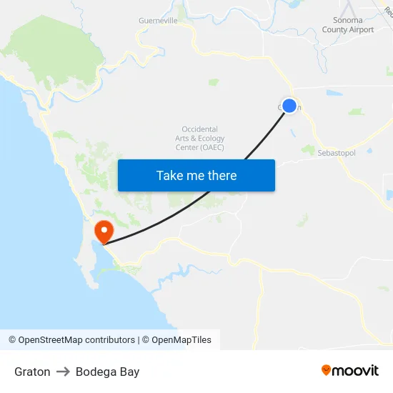 Graton to Bodega Bay map