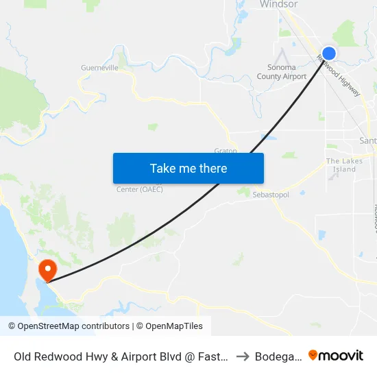 Old Redwood Hwy & Airport Blvd @ Fast Mart Gas Stn to Bodega Bay map