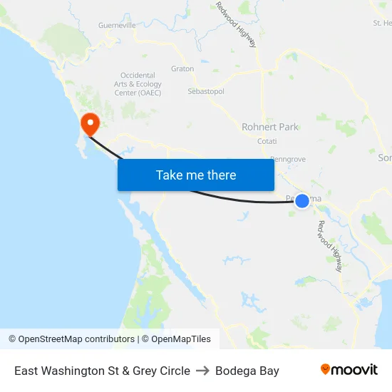 East Washington St & Grey Circle to Bodega Bay map