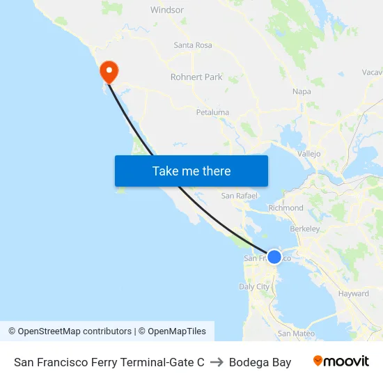 San Francisco Ferry Terminal-Gate C to Bodega Bay map