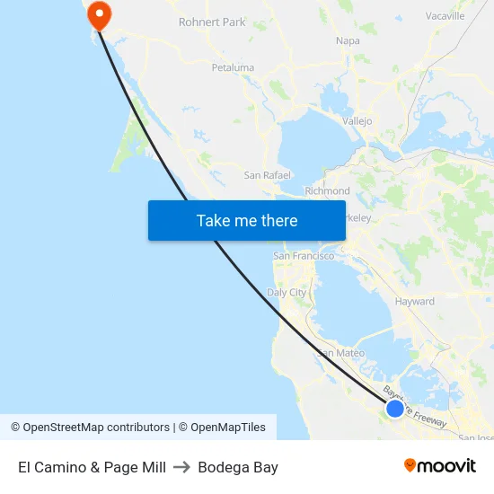 El Camino & Page Mill to Bodega Bay map