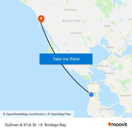 Sullivan & 91st St to Bodega Bay map