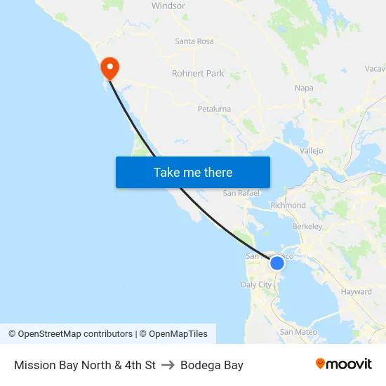 Mission Bay North & 4th St to Bodega Bay map