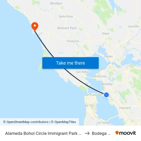 Alameda Bohol Circle Immigrant Park Dock to Bodega Bay map