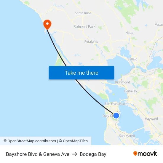 Bayshore Blvd & Geneva Ave to Bodega Bay map