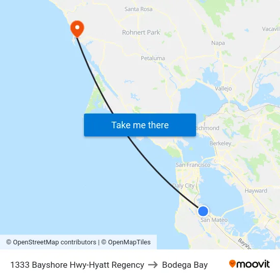 1333 Bayshore Hwy-Hyatt Regency to Bodega Bay map