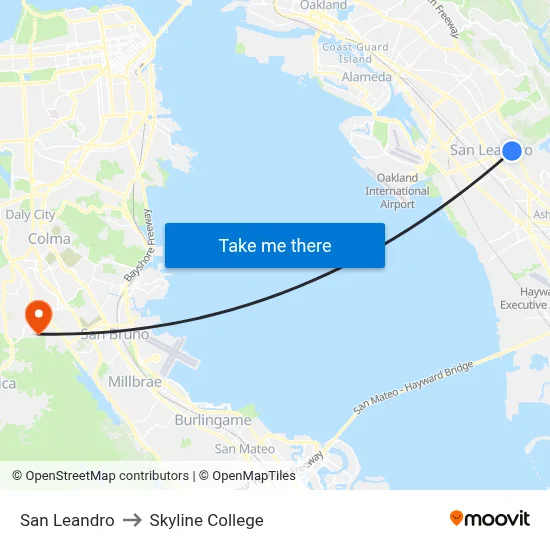 San Leandro to Skyline College map