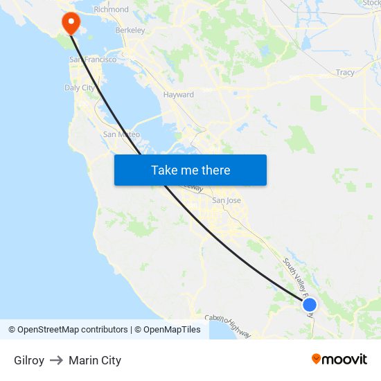 Gilroy to Marin City map