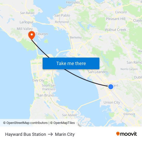 Hayward Bus Station to Marin City map