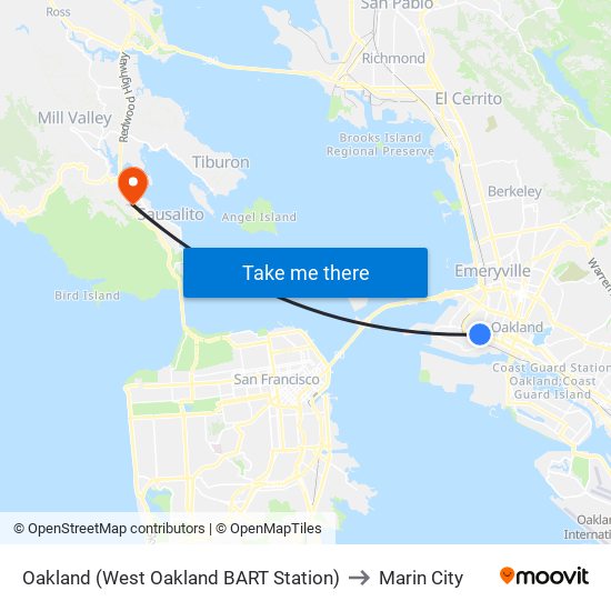 Oakland (West Oakland BART Station) to Marin City map