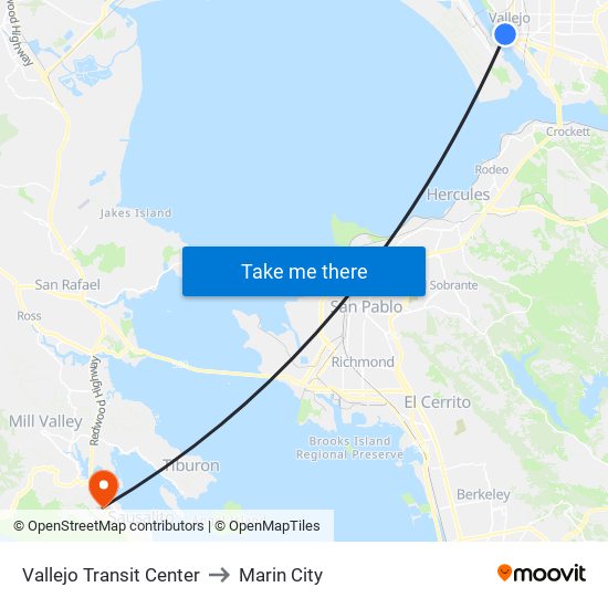 Vallejo Transit Center to Marin City map