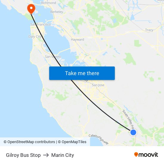 Gilroy Bus Stop to Marin City map