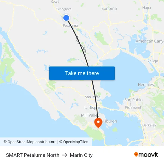 SMART Petaluma North to Marin City map