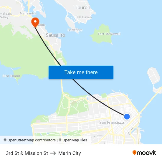 3rd St & Mission St to Marin City map