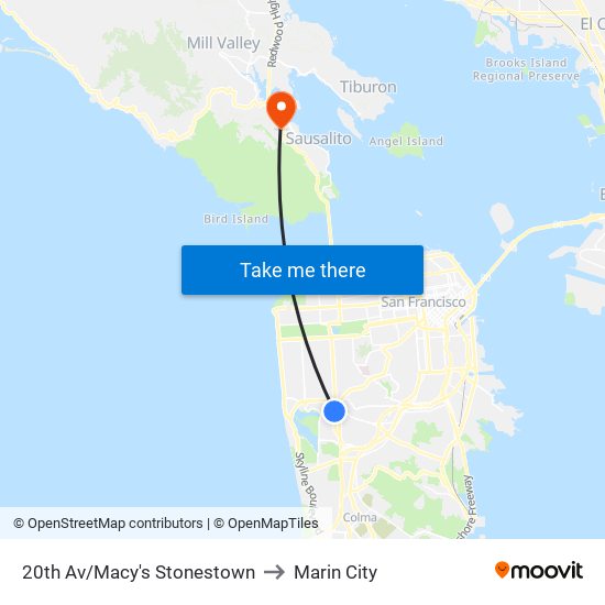 20th Av/Macy's Stonestown to Marin City map