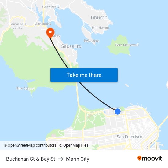 Buchanan St & Bay St to Marin City map