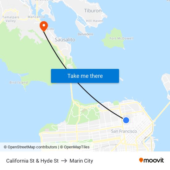 California St & Hyde St to Marin City map