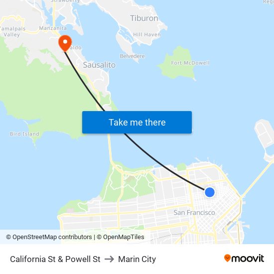 California St & Powell St to Marin City map