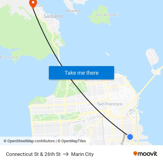 Connecticut St & 26th St to Marin City map