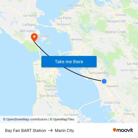 Bay Fair BART Station to Marin City map