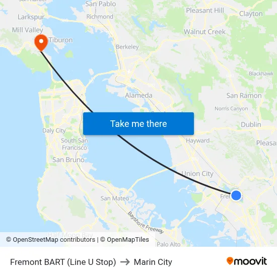 Fremont BART (Line U Stop) to Marin City map