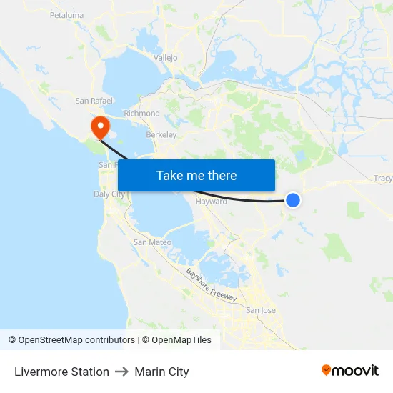 Livermore Station to Marin City map