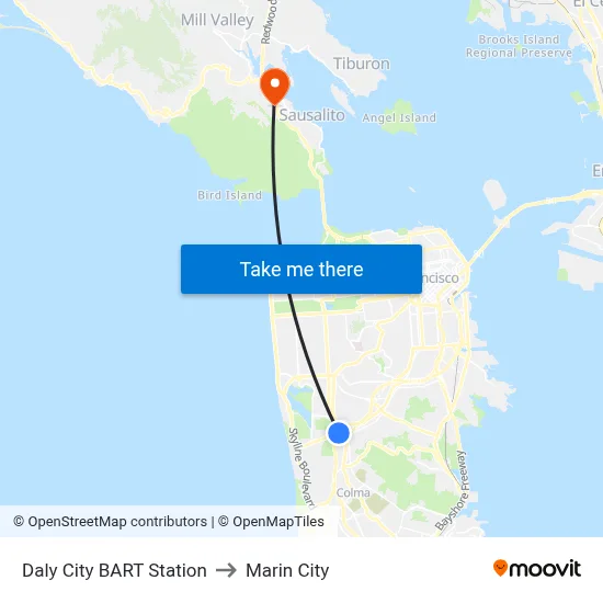 Daly City BART Station to Marin City map