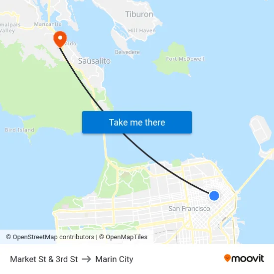 Market St & 3rd St to Marin City map